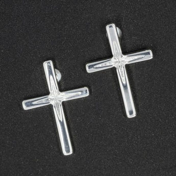 Picture of Diamond Cut Silver Plated Cross Earrings
