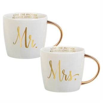Picture of Mr and Mrs Gold Handled Mugs